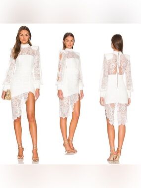 Zhivago Praiano White Lace Midi Dress Asymmetrical Bridal Party Size 2